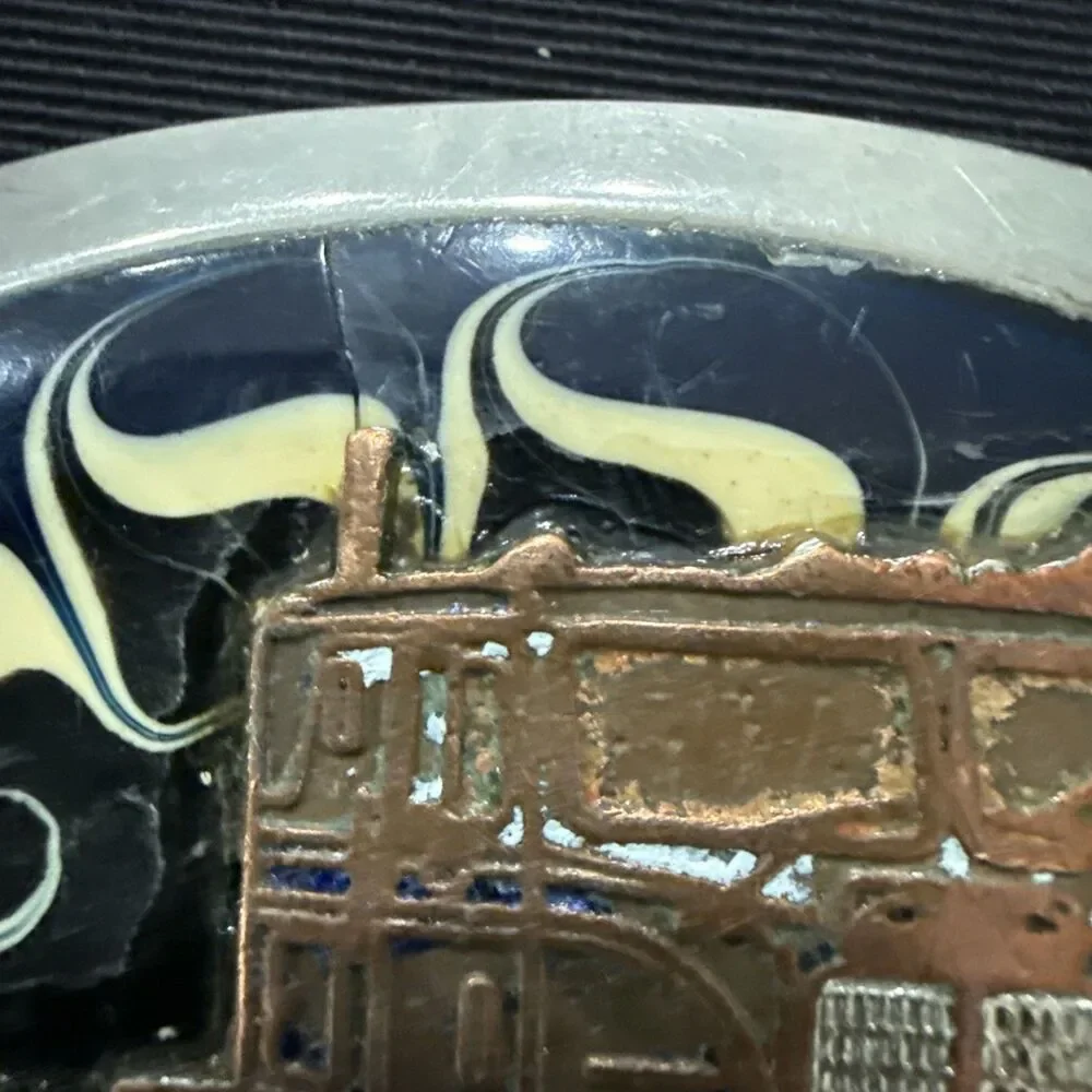Semi Truck Trucker Driver Vintage Oval Belt Buckle White & Blue Enamel